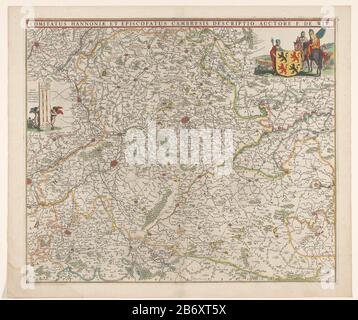 Kaart van het graafschap Henegouwen en en het aartsbisdom Kamerijk Comitatus Hannoniae et episcopatus Cambresis descriptizio (titel op object) Mappa della Contea di Hainaut e dell'Arcidiocesi KamerijkComitatus Hannoniae et episcopatus Cambresis descriptipo (title object) tipo Di Oggetto: Cartolina numero articolo: (RP-P-20LCatalogusreferentie) Descrizione: (Numero di P-P-N°: Mappa della contea di Hainaut e dell'Arcidiocesi di Cambrai. In una barra sopra il titolo della mappa. Braccio superiore destro dell'Hainaut in una performance con tre soldati, due a cavallo. In alto a sinistra due putti con una barra di scala: 2 Foto Stock