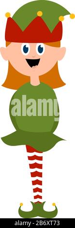 Elf con cappello, illustrazione, vettore su sfondo bianco. Illustrazione Vettoriale