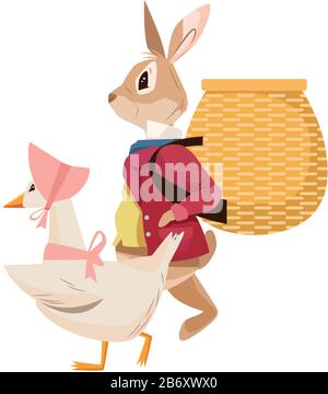 cute anatra mom con coniglio di pasqua caratteri Illustrazione Vettoriale