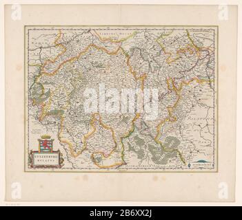 Kaart van het hertogdom Luxemburg Lutzenburg ducatus (titel op object) Mappa del Ducato di Lussemburgo Lutz Burg Ducatus (title object) tipo Oggetto: Cartolina numero articolo: RP-P-AO-19-52GCatalogusreferentie: CAN 3380: 2-2 (2) Descrizione: Mappa del Ducato di Lussemburgo . A sinistra sotto il titolo cartouche sopra le braccia del Ducato di Lussemburgo. A destra una scala bar: 3 Milli aria Germanica. La scheda è dotata di una scala di gradi lungo i bordi. Su verso olandese tekst. Produttore : printmaker: Editore anonimo: Willem Janszoon Blaeu (attribuzione rifiutata) editore John Willemszoon Blaeu Foto Stock