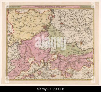 Kaart van het midden van het prinsbisdom Luik Leodiensis episcopatus pars media (titel op object) Mappa del centro del principato di Liegi. In una barra sopra la mappa, nel titolo centrale. Lasciarono loro una leggenda. A destra dei due bastoni della scala del titolo: 1 1/2 malizioso Duytsche Miglia di 15 in un livello / 2 francese Mylen o troppo Ore Gaans di 20 in un livello. La scheda ha una griglia di coordinate e una gradazione. Produttore : printmaker: Anonimo editore: Nicolaes Visscher (i) (edificio elencato) editore: Nicolaes Visscher (II) (edificio elencato) editore: Vedova Nicolaes Visscher (II) ( possibile) pro Foto Stock