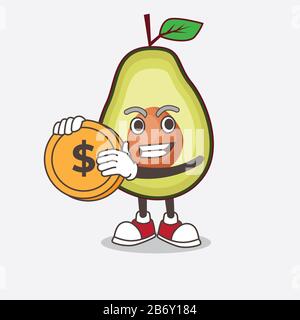 Un'illustrazione di un personaggio di mascotte di frutta Avocado con medaglia d'oro Foto Stock