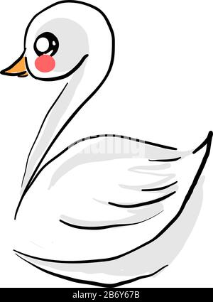Cute cigno, illustrazione, vettore su sfondo bianco. Illustrazione Vettoriale
