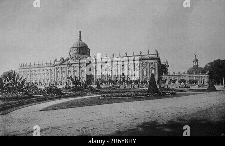 Il nuovo palazzo a Potsdam, Germania, foto dal 1890 / Das neue Palais a Potsdam, Deutschland, Foto aus 1890, Historiisch, digitale migliorata riproduzione di un originale dal 19th secolo / digitale Reproduktion einer Originalvorlage aus dem 19. Jahrhundert, Foto Stock