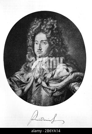 Federico i, 11 luglio 1657-25. Febbraio 1713, Hohenzollern fu il primo re prussiano; dal 1688 come Federico III. Margravio di Brandeburgo ed Elettore del Sacro Romano Impero e duca sovrano in Prussia, prese il nome di Friedrich i come re nel 1701 / Friedrich I., 11. Juli 1657-25. Febbraio 1713, aus dem Hause Hohenzollern guerra der erste preußische König; seit 1688 als Friedrich III. Markgraf von Brandenburg und Kurfürst des Heiligen Römischen Reiches und souveräner Herzog in Preußen nahm er 1701 als König den Namen Friedrich I. An, Historich, riproduzione digitale migliorata di un originale Foto Stock