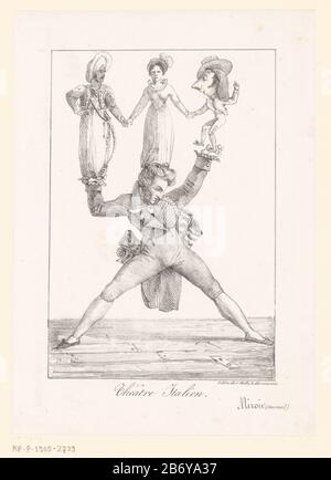 Caricatura del compositore Rossini Three theaterfigurenThéâtre Italien (title object) Property Type: Cartoon numero articolo: RP-P-1905-2739Catalogusreferentie: Delteil 33IFF après 1800 32 Iscrizioni / marchi: Collector's mark, vero, stampato: Lugt 2228a Produttore : stampatore Eugène Delacroix Editore: Charles Etienne Pierre Motte Place fabbricante: Paris Data: 1821 Materiale: Paper tecnica: Litografia (tecnica) dimensioni: Foglio: H 260 mm × W 185 mmToelichtingPrent utilizzato: Le Miroir (rivista), 13 agosto 1821. Oggetto: Caricature (tipi umani) personaggi storici Wie: Gioacchino Antonio R. Foto Stock