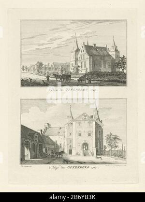 Kasteel Offenberg, 1745 't Huys den Offenberg 1745 't Huys den Offenberg 1745 (titel op Object) Dorps- en stadsgezichten te Kleef (seriettel) Due immagini di una piastra. Due viste del Castello Offenberg in Germania. La stampa fa parte di una serie di 100 parti con vista sui villaggi e sulle città di Kleef. Produttore : stampatore Paulus of Liender (proprietà elencata) a disegno: Jan de Beijer (edificio elencato) Datato: 1761 caratteristiche Fisiche: Acquaforte materiale : carta Tecnica: Acquaforte dimensioni: Bordo lastra: H 203 mm × W 150 mmToelichtingPrent elencato anche in: Beijer, Jan de. Il verheerlykt Kleefschland o Cabine Foto Stock