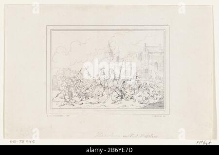 Kenau tijdens het beleg van Haarlem, 1573 kenau simonsdochter hasselaer con elevato pesante: D nel mezzo della mischia dell'assedio di Haarlem, 1573. Produttore : stampatore Charles Onghena (proprietà in elenco) a dipingere da Ferdinand De Braekeleer (i) Luogo di fabbricazione: Belgio Data: 1816 - 1886 caratteristiche Fisiche: Materiale di incisione: Tecnica di carta: Dimensioni di incisione: Foglio: H 149 mm × W 230 mmToelichtingIllustratie per: Messager d. Sc. Hist. Forse questa immagine mostra la rappresentazione di un altro evento nel mezzo è la parola Tournai zichtbaar. Oggetto: Assedio, guerra d'assedio di Haarlem Quando: 1 Foto Stock
