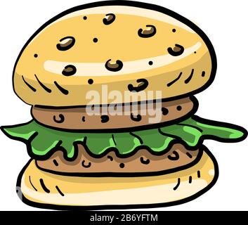 Burger disegno, illustrazione, vettore su sfondo bianco. Illustrazione Vettoriale