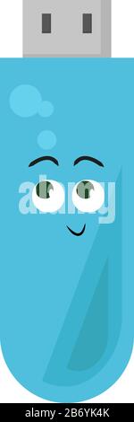 Flash usb blu, illustrazione, vettore su sfondo bianco. Illustrazione Vettoriale