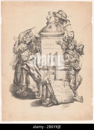 Kinderen rond een kijkkast sette ragazzi e ragazze si sono riuniti a guardare intorno ad un armadietto sulla cima di un uomo con una caccia. Dietro l'armadio c'è il proprietario. Per la scatola di visualizzazione è appoggiato un portafoglio di stampe contro uno stoel. Produttore : stampatore: S. Dejour (indicato sull'oggetto) Data: 1878 caratteristiche Fisiche: Litografia materiale: Tecnica della carta: Litografia (tecnica) dimensioni: Foglio: H 467 mm × W 359 mm Oggetto: PEEP-show e. Foto Stock