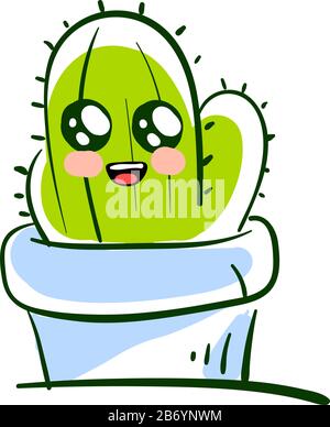 Carino il cactus in pentola, illustrazione, vettore su sfondo bianco. Illustrazione Vettoriale