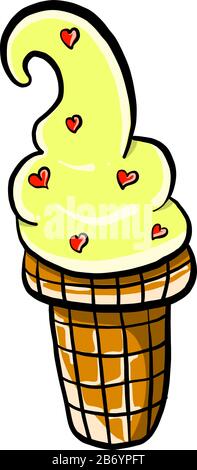 Gelato con cuori, illustrazione, vettore su sfondo bianco. Illustrazione Vettoriale