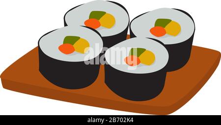 Sushi cibo, illustrazione, vettore su sfondo bianco. Illustrazione Vettoriale