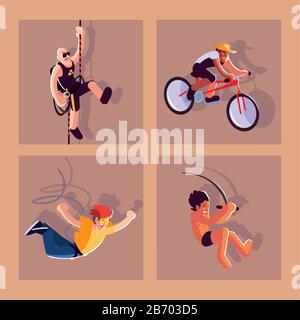 set di carte persone in attività sportive disegno vettoriale illustrazione Illustrazione Vettoriale