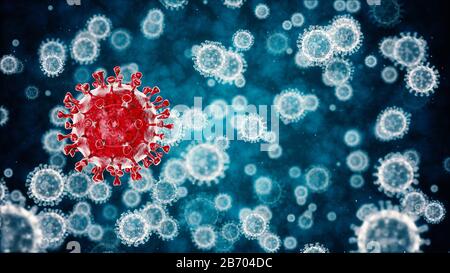 Rischio di coronavirus e malattia a rischio per la salute pubblica e focolaio di influenza o coronavirus influenza come caso di ceppo virale pericoloso come una pandemia di malattia Foto Stock