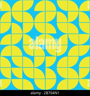 Trama interessante in quadrati 8x8. Astratto sfondo geometrico con arrotondamenti. Colorato e moderno modello in colori giallo e blu Illustrazione Vettoriale