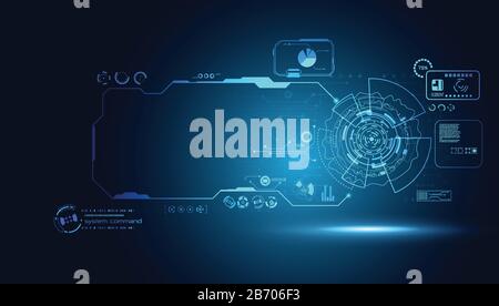 tecnologia astratta ui concetto futuristico interfaccia hud elementi ologramma di data chart digitale, comunicazione, calcolo e cerchio percentuale vitalità Illustrazione Vettoriale