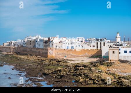 Il Marocco, Marrakesh-Safi (Marrakesh-Tensift-El Haouz) regione, Essaouira. Medina città vecchia, protetto dal XVIII secolo lungomare bastioni, Skala de la Kasb Foto Stock