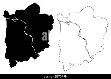 Mulheim an der Ruhr City (Repubblica federale di Germania, Renania settentrionale-Vestfalia) mappa vettore illustrazione, abbozzare schizzo Città di Mulheim mappa Illustrazione Vettoriale