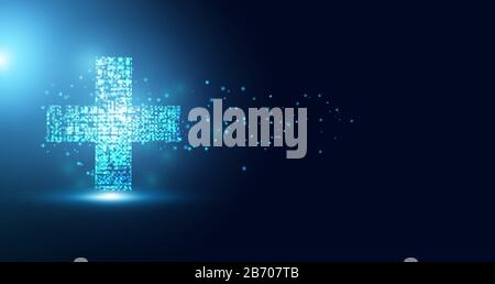 La scienza astratta della salute consiste in salute più tecnologia digitale concetto di moderna tecnologia medica, Trattamento, medicina su hi tech futuro sfondo blu Illustrazione Vettoriale