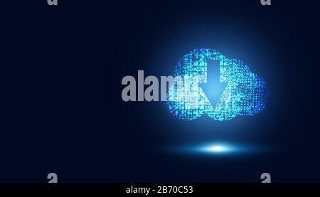 Astratta tecnologia cloud su blu scuro con punti futuro Concetto big data moderna Internet business tecnologia sfondo vettore illustrazione. Illustrazione Vettoriale