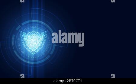 Astratta Cyber Security con scudo blu cerchio tecnologia Futuro cyber sfondo. Illustrazione Vettoriale