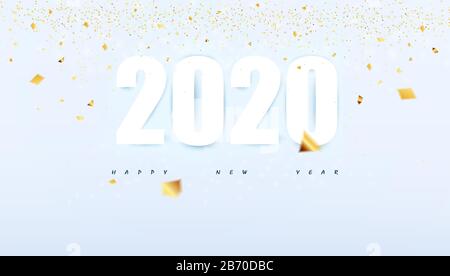 Felice anno nuovo 2020 concetto moderno astratto sfondo poster partito con glitter oro e confetti glitter decorazione.vettore illustrazione. Illustrazione Vettoriale