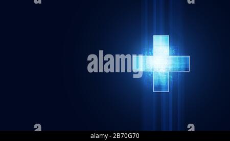 La scienza astratta della salute consiste nel concetto di salute più tecnologia digitale moderna medica su sfondo blu futuro hi-tech. Illustrazione Vettoriale