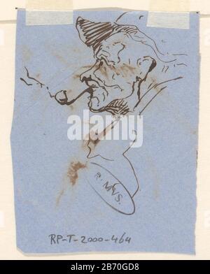 Kop Met pijp Kop Met pijp Tipo Di Oggetto : tekening Objectnummer: RP-T-2000-464(V) Iscrizioni / Merken: Collector's mark , onderaan, gestempeld: Lugt 2228 Produttore : relatore: Johannes Tavenraat Appuntamenti: 1840 - 1880 Physical kenmerken: Pen in bruin op blauw papier Material: Papier inkt Techniek: Pen dimensioni: Pen: Penna: H 71 mm × b 55 mm Oggetto: Caricature (tipi umani)tubo  tabacco Foto Stock