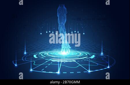 Tecnologia astratta ai concept ARM ai touch the circle light blue on modern screen Laboratory interface futuristico hi tech moderno gradiente e light.v Illustrazione Vettoriale