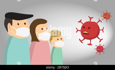 Famiglia che protegge teirslves con facemask da Coronavirus Illustrazione Vettoriale
