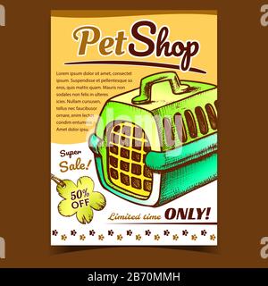 Negozio Di Animali Domestici Scatola Di Trasporto Banner Vettore Illustrazione Vettoriale