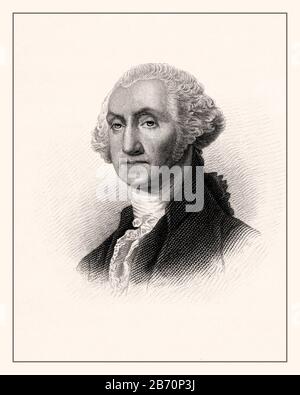 Stampa incisione generale George Washington. Incisione Dal 1884 Con Il Primo Presidente Americano, George Washington. Washington Visse Dal 1732 Al 1799. Rivoluzione Storica Degli Stati Uniti, Foto Stock