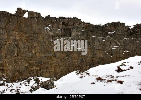 Almannagja Canyon, Parco Nazionale di Thingvellir, Þingvellir, Islanda, Ísland, Europa, Patrimonio dell'Umanità dell'UNESCO Foto Stock