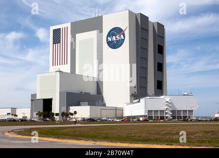 Il Vehicle Assembly Building, presso il Kennedy Space Center della NASA, Merritt Island, Florida, USA Foto Stock