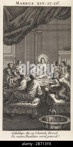 Laatste Avondmaal Last Supper tipo Di Proprietà: Picture numero articolo: RP-P-1896-A 19368-2776 Iscrizioni / marchi: Collector's mark, vero, stampato: Lugt 2228 Produttore : per stampare da Jan Luyken Stampa autore: Anonyonyplace manufacture: Amsterdam Data: 1712 Caratteristiche Fisiche : acquaforte materiale: Tecnica: Incisione dimensioni: Foglio: Foglio: 134 mm × h da 70 a mmIllustrazione di ToelichtingKopie per: Stampa Luyken, Jana Bybel. Amsterdam: Pieter Arentsz. II (mer.), E Cornelis Van der Sys, 1712, pag. 24. Oggetto: Ultima Cena (In Generale) (Matteo 26:21-35; Marco 14:18-31; Luca 22:3, 22:15-23; Giovanni Foto Stock