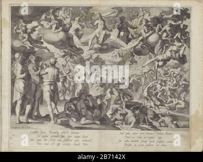 Laatste Oordeel Thronus Justitiae duodecim pulcherrimis tabulis artificiosissime aeri incisis illustratus (serietitel) Cristo nelle nuvole, parla ultimo giudizio. Sulla testa un pesante d e un giglio. I morti risorgere. I link sono inclusi nel benedetto in cielo. Fin dai malvagi diavoli sono attirati nell'inferno. Tra i due versetti a quattro righe in latino. La stampa fa parte di un album. Produttore : stampatore Willem Isaacsz. Di Swanenburg (edificio elencato), progettato da Joachim Wtewael (edificio elencato) editore: Christoffel van Sichem (i) (edificio elencato) Fabbricazione Di Posti: Amsterdam Dat Foto Stock
