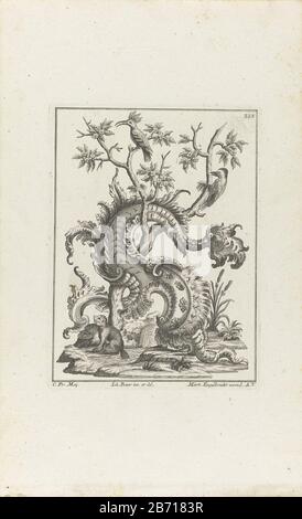 Landschap ha incontrato bever en vogels Rocailles ha incontrato dieren (seriettel) UN castoro seduto con la sua coda in acqua. Il seme è intrecciato con un albero. Nell'albero due uccelli Dove: Possibile sotto un picchio. In alto a destra 328 genummerd. Produttore : stampatore: Anonimo al disegno: Johann Baur (edificio elencato) editore Martin Engelbrecht (proprietà elencata) fornitore di privilegio sconosciuto (proprietà elencata) Luogo di produzione: Augsburg Data: 1719 - 1749 caratteristiche Fisiche: Materiale di incisione: Tecnica della carta: Dimensioni di incisione: Bordo della piastra: H 205 mm × W 155 mm Oggetto: Corso d'acqua di ornamento Rocaille Foto Stock