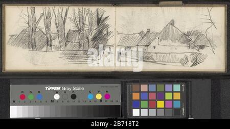 Landschap met boerderijen pagina 29 en pagina 30 uit een schetsboek met 48 bladen. Produttore : relatore: George Hendrik BreitnerPlats fabbricante: Drenthe Dating: CA. 1883 - ca. 1885 kenmerken Fisico: Zwart krijt Materiale: Papier krijt Oggetto: Fattoria o casa solitaria in paesaggio Foto Stock