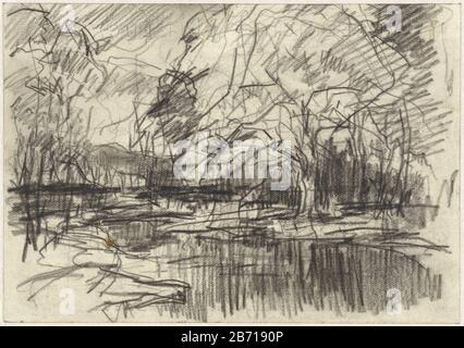 Landschap met bomen aan het Water Landscape with Trees Waterfront tipo di proprietà: Drawing invito numero Oggetto: RP-T 1939-93 Produttore : artista: Egbert Rubertus Derk Schaap Data: 1872 - 1939 caratteristiche Fisiche: Gesso nero materiale: Gesso carta dimensioni: H 113 mm × W 162 mm Foto Stock