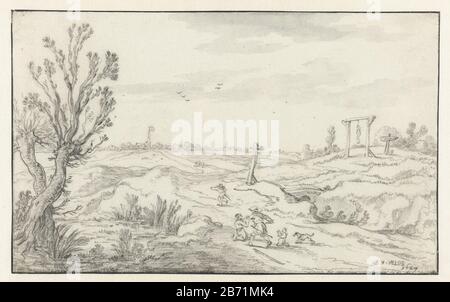 Landschap met wandelaars overvallen door een struikrover Landscape with robbery walkers by a highwayman tipo di oggetto: Drawing Numero Oggetto: RP-T-1885-A-474 fabbricante : artista: Esaias van de Velde (edificio in elenco) Datato: 1627 caratteristiche Fisiche: Pennello in grigio, gesso nero materiale : carta gesso Tecnica: Dimensioni spazzola: H 189 mm × W 306 mm Oggetto: Viaggiatore (s) attaccato da rapinatore (s) paesaggi nel zonerobber temperato Foto Stock