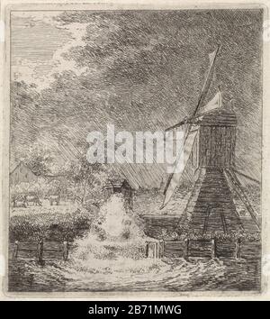 Landschap ha incontrato watermolen Landscape con mulino ad acqua con acqua che scorre nel fiume. Lasciato sullo sfondo una fattoria e mucche nel pascolo. Più lavorato rispetto alla precedente stat. Produttore : stampatore: Johannes Christiaan Janson Data: 1778 - 1823 caratteristiche Fisiche: Acquaforte materiale: Carta Tecnica: Acquaforte dimensioni: Lastra bordo: H 112 mm × W 101 mm Oggetto: Acquacaffi in paesaggio Foto Stock