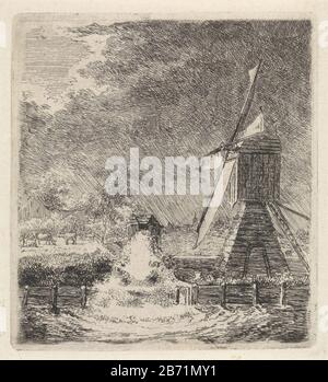Landschap ha incontrato watermolen Landscape con mulino ad acqua con acqua che scorre nel fiume. Lasciato sullo sfondo una fattoria e mucche a wei. Produttore : stampatore: Johannes Christiaan Janson Datato: 1778 - 1823 caratteristiche Fisiche: Materiale di incisione: Tecnica della carta: Incisione dimensioni: Bordo della lastra: H 110 mm × W 100 mm Oggetto: Mulino ad acqua in paesaggio Foto Stock
