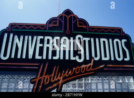 Universal Studios Sign at Universal Studios Hollywood a Los Angeles, California, Stati Uniti d'America, Foto Stock