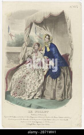 Le Follet, 1852, No1682 Capotes Mlle Grafetor () Due donne, di cui una con occhiali sotto una tenda a righe. Guardano un pallone. Sullo sfondo uno stand con il pubblico. Secondo la didascalia: I capotes di Grafetor. "Pardessus" Di Richard Verrier. Qui sono alcune regole che fanno pubblicità al testo per i vari prodotti. Stampa la rivista di moda le Follet Courrier des Salons (novembre 1829 ottobre 1882) . Produttore : stampatore: Anonimo al disegno: Anaïs Colin-Toudouze (edificio elencato) Datato: 1852 caratteristiche Fisiche: Acciaio engra, materiale colorato a mano: Carta Tecnica: Acciaio engra / mano c Foto Stock