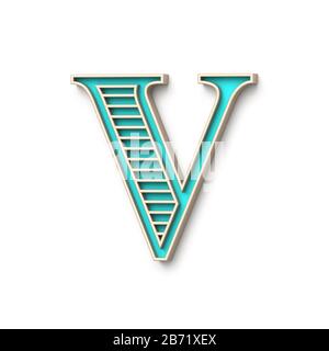 Carattere classico e vecchio stile Letter V 3D rendering illustrazione isolata su sfondo bianco Foto Stock