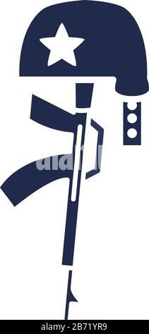 memorial day gun militare e casco american celebrazione vettore illustrazione silhouette stile icona Illustrazione Vettoriale