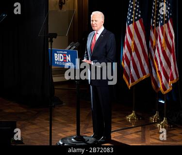 Wilmington, U.S. 12th Mar, 2020. 12 marzo 2020 - Wilmington, DE, Stati Uniti: Ex Vice President Joe Biden (D) parlando del Coronavirus e la risposta ad esso all'Hotel Du Pont a Wilmington, DE. (Foto Di Michael Brochstein/Sipa Usa) Credit: Sipa Usa/Alamy Live News Foto Stock