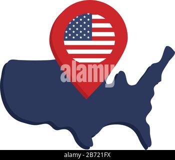 mappa del memorial day (ultimo lunedì di maggio) e posizione del pin flag american celebration vector illustration icona di stile piatto Illustrazione Vettoriale